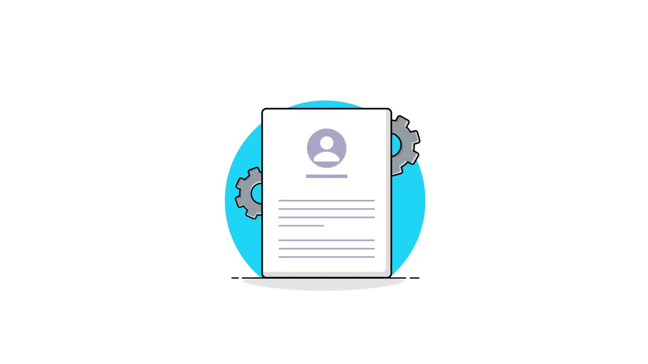 Animated Illustration of User Profile Document with Rotating Gear