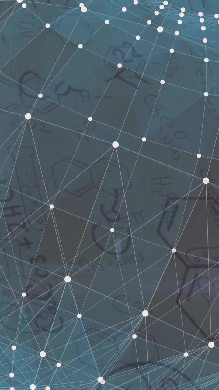 Animazione di dati e disegni chimici su globo con rete di connessioni