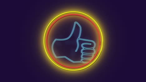 Animation-of-thumbs-up-neon-text-in-circle-on-black-background