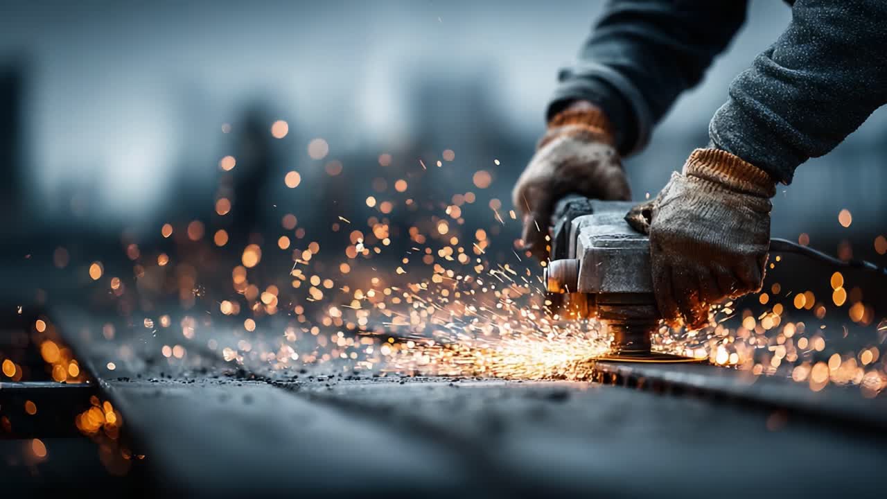An Artisan Engages in Precision Metalworking, Sparks Flying, Demonstrating Skillful Craftsmanship in a Dynamic, Industrial Atmosphere Filled with Creativity and Energy
