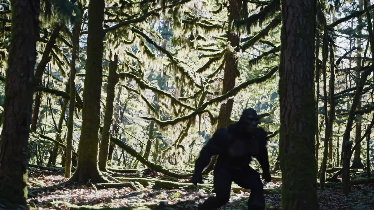 En video tatt i lav vinkel fanger en mystisk skikkelse som ligner Bigfoot som går gjennom en tett