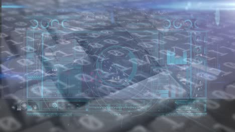 animación de codificación binaria, procesamiento de datos sobre una placa de circuito de computadora brillante
