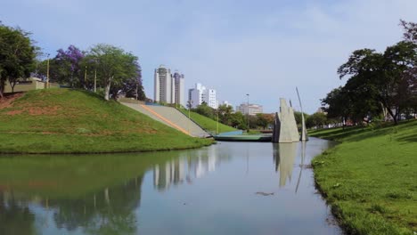 vitoria regia park lake view with stage acoustic shell at the back in bauru city