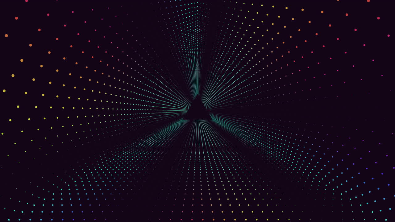 A dynamic and modern depiction of geometric shapes with intricate lines and dots forming overlapping circles, on a striking black background, evoking depth and movement in the composition