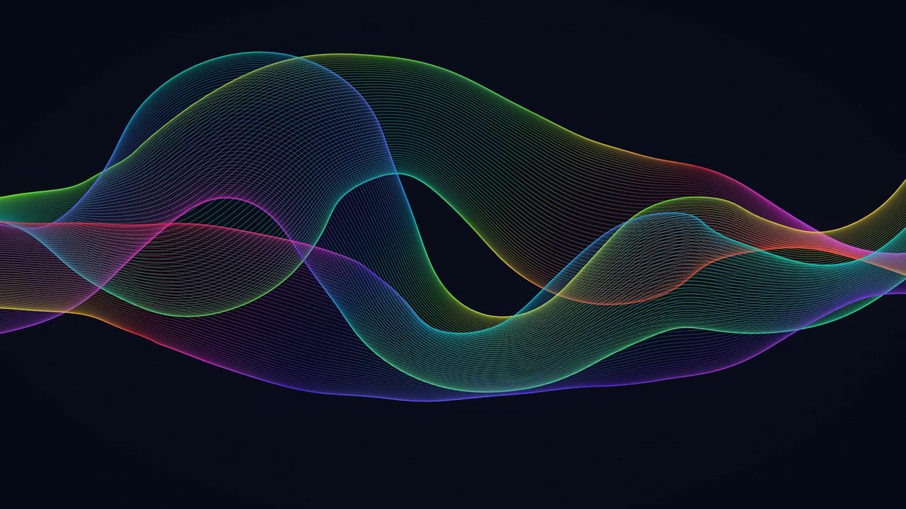 Vibrant, undulating rainbow waves, mesmerizing, loopable animation, dynamic, seamless digital background