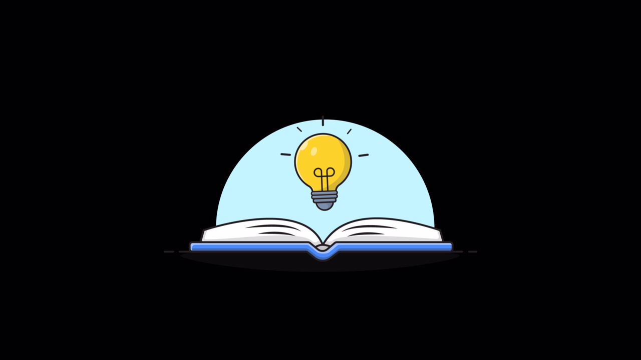 Animated Illustration of Open Book with Glowing Light Bulb