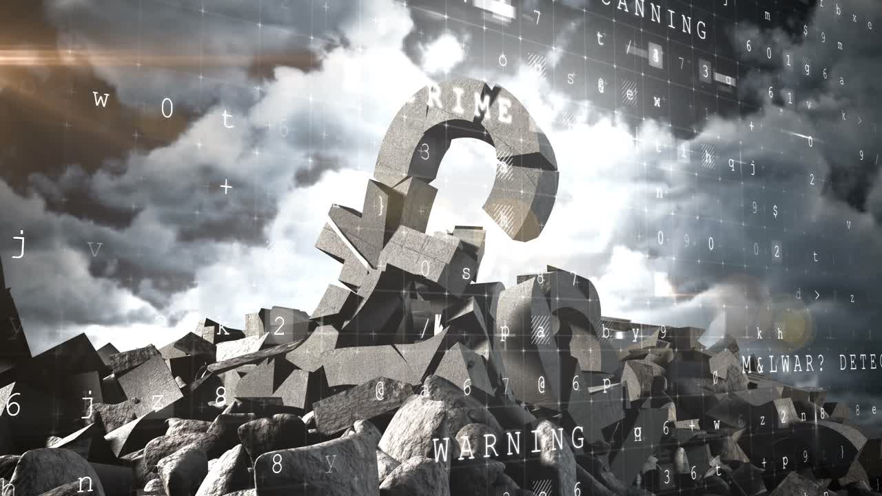 미래 지향적 인 디지털 화면 에 대항 하여 붕괴 된 파운드 표지판