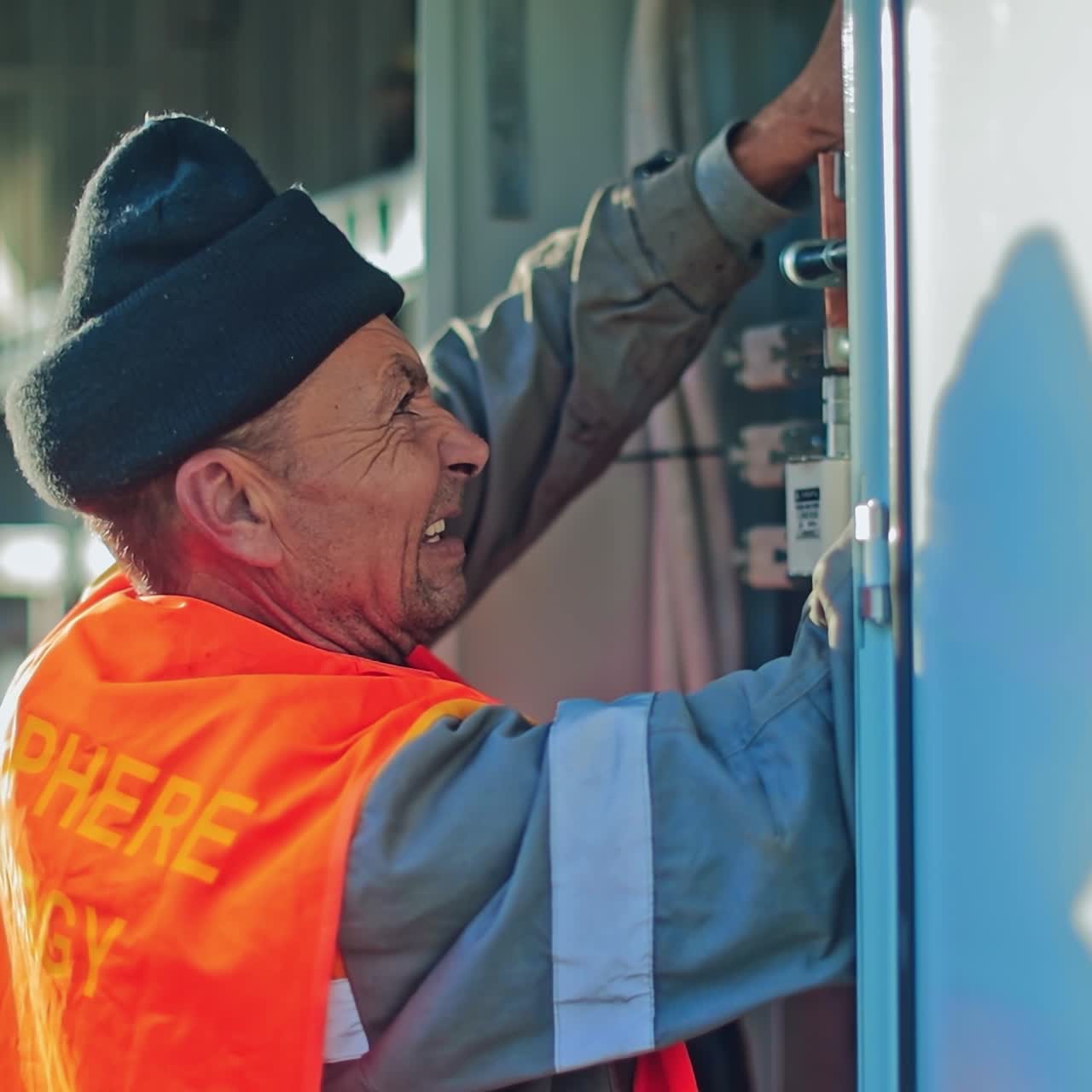 Engineer repairing electricity box