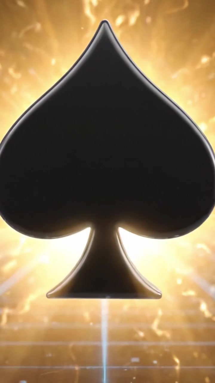 A Dramatic Transformation of a Classic Playing Card Symbol: The Spade Emblem Illuminated Against a Futuristic Background, Transitioning from Darkness to Light
