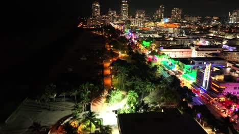 South-Beach-Miami-Florida-at-night-drone-view-flying-over-the-beach-with-a-view-of-Ocean-Dr