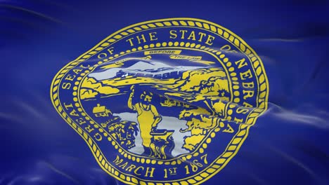 la bandera de nebraska (estado de los estados unidos) ondeando en el viento con una textura de tela muy detallada. bucle sin costuras