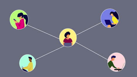 animation of network of people using electronic devices