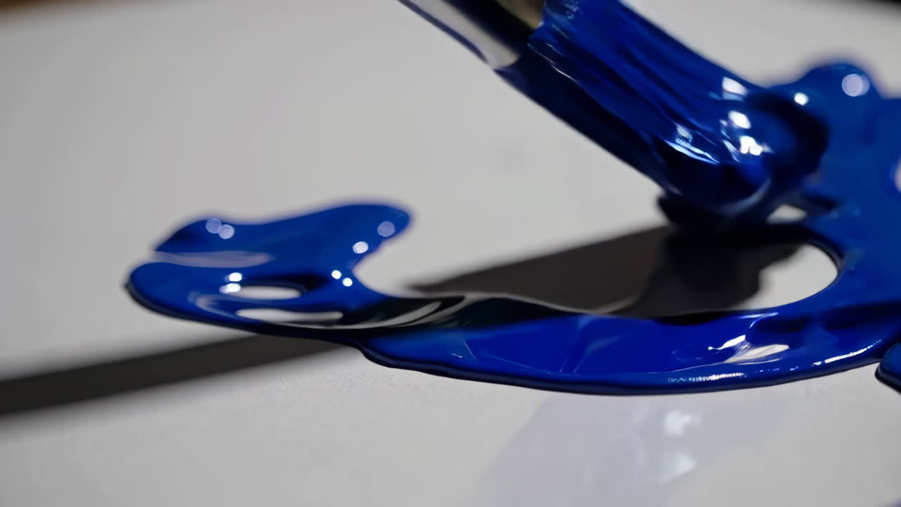 Blue Paint Dripping from a Paintbrush