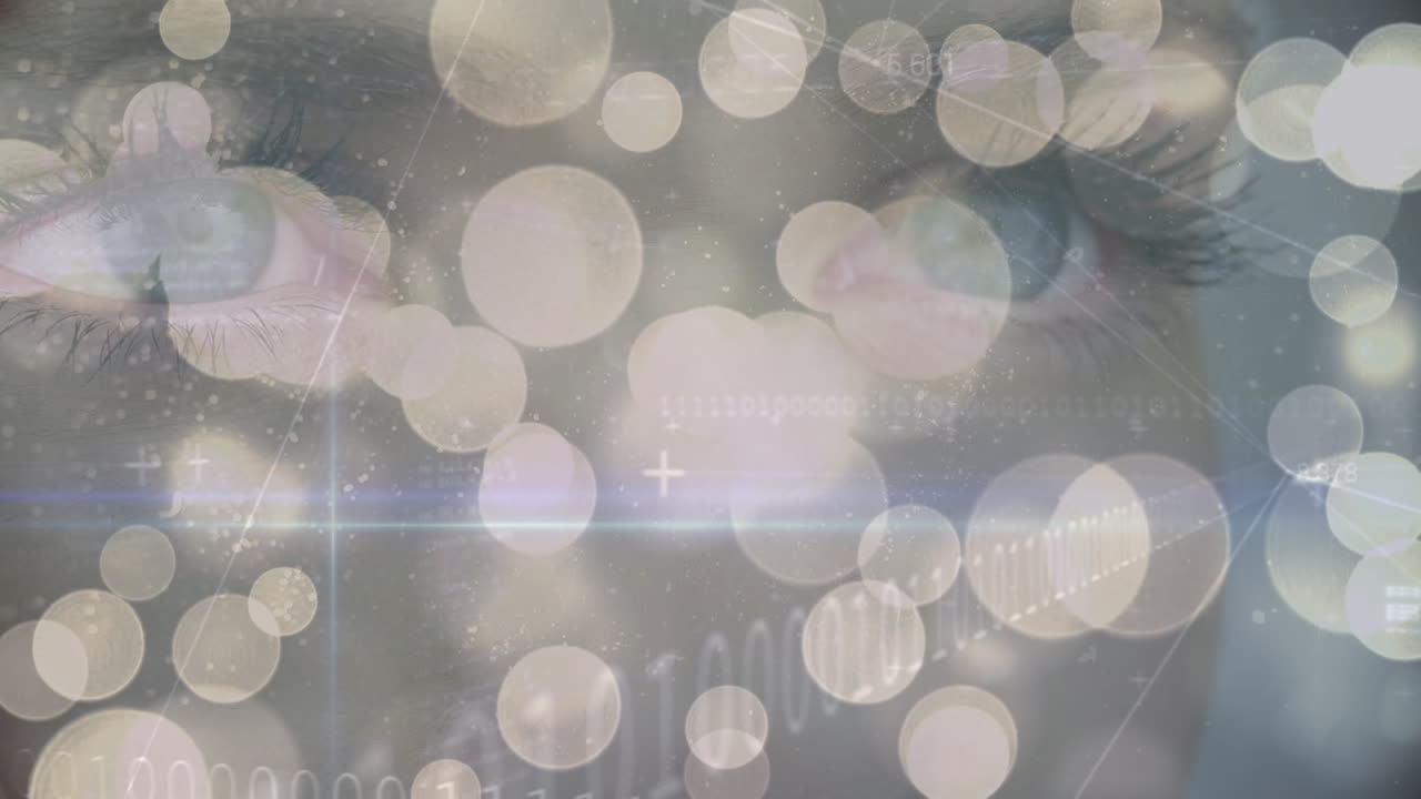 빛의 반 ⁇ 이는 반점과 여성 눈의 근접에 대한 데이터 처리