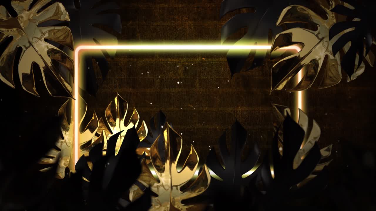 벽돌 바탕에 잎 위에 복사 공간과 네온 프레임의 애니메이션