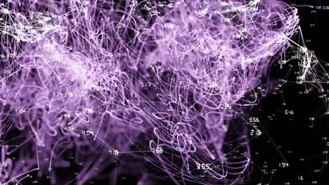 Animation-of-network-of-connections-over-explosion-of-purple-light-trails