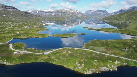 rv camper motorhomes at the water in norway - stavatn lake, vestland, vestfold og telemark - aerial