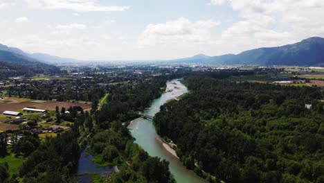 Canada-British-Columbia-Chilliwack-BC-Aerial-Drone,-mountain,-river,-trees,-nature