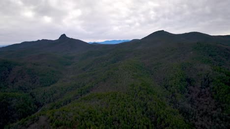 aerial of table rock and hawksbill mountains with mount mitchell nc in the background