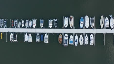 top down aerial view of boats along dock in helsinki, finland