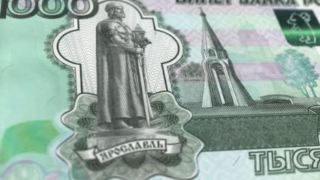 1000 Russian Ruble - the National Currency of Russia - Extreme Detail of Russian Ruble Russian Currency - 1000 ₽ Russian Ruble - Printing Money - 4K - Russian Federation Currency stock video - Obverse of 1000 russian rubles
