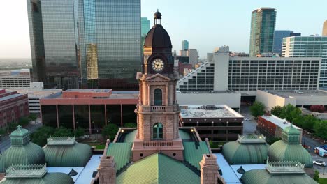 aerial rising shot of downtown courthouse