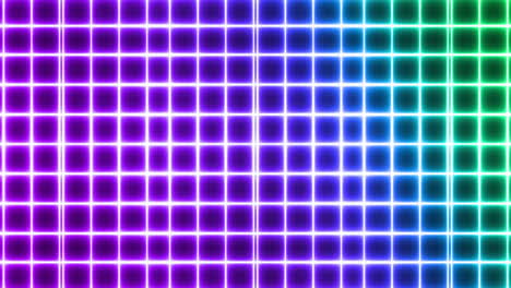 animation of glowing green to purple formation of squares flashing on seamless loop