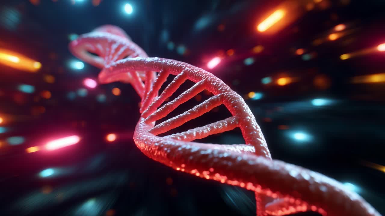 A Stunning Visualization of DNA Helix with Vibrant Light Effects - Capturing the Intricate Design and Complexity of Genetic Structures in a Modern Abstract Representation