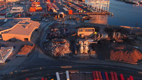 aerial view of scrapyard, recycling center in port of oakland in oakland, california