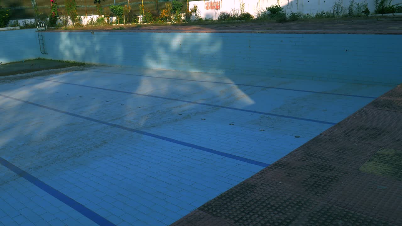 New constructed blue base swimming pool