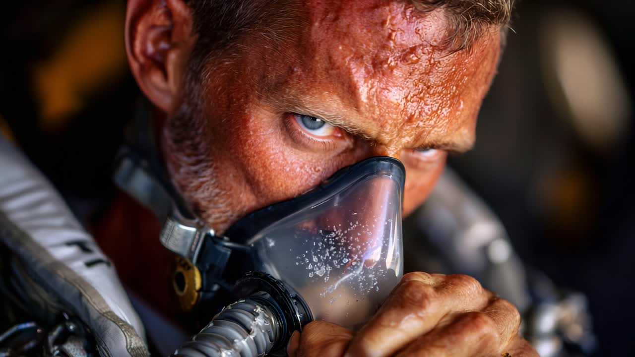 Intense Focus of a Diver in Extreme Conditions, Capturing the Grit and Determination in High-Stakes Environments, Showcasing the Challenges Faced Underwater