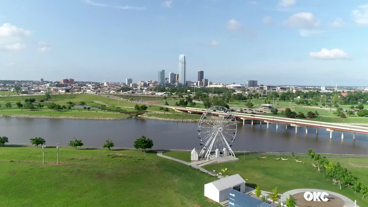 Aerial View of Oklahoma City Skyline with Ferris Wheel