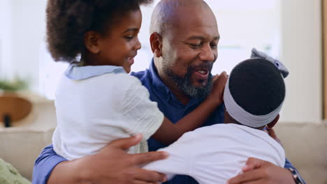 Love,-running-and-black-family-hug-on-a-sofa