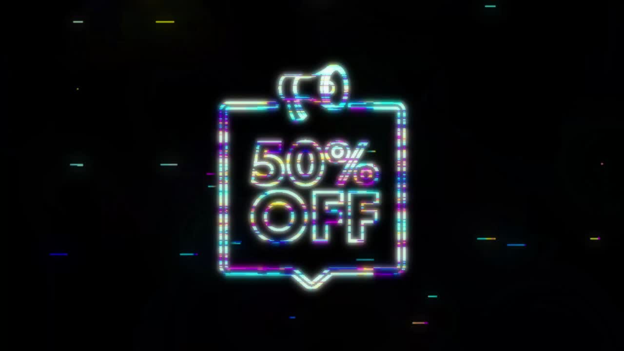 50 por ciento de descuento en la venta banner de descuento con megáfono. etiqueta de precio de la oferta de descuento. 50 por cien de descuento promoción icono de fallo. gráfico de movimiento