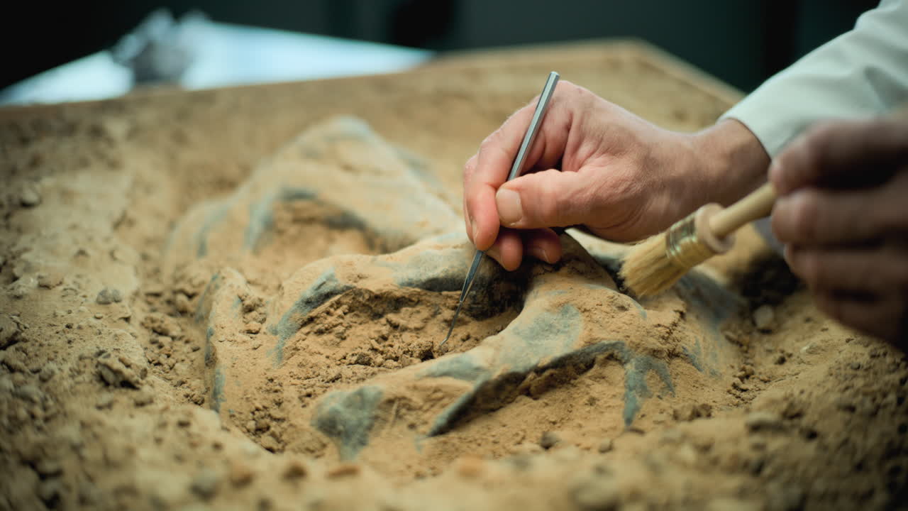 paleontólogo excavando un fósil