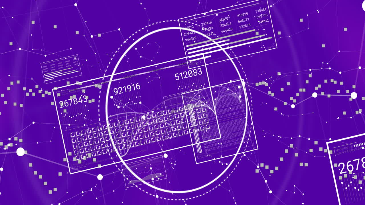 보라색 배경에서 dna 줄무의 애니메이션과 데이터 처리