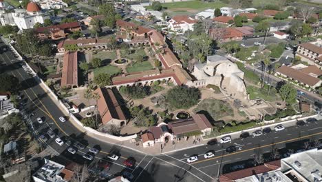 drone left pan over mission san juan capistrano