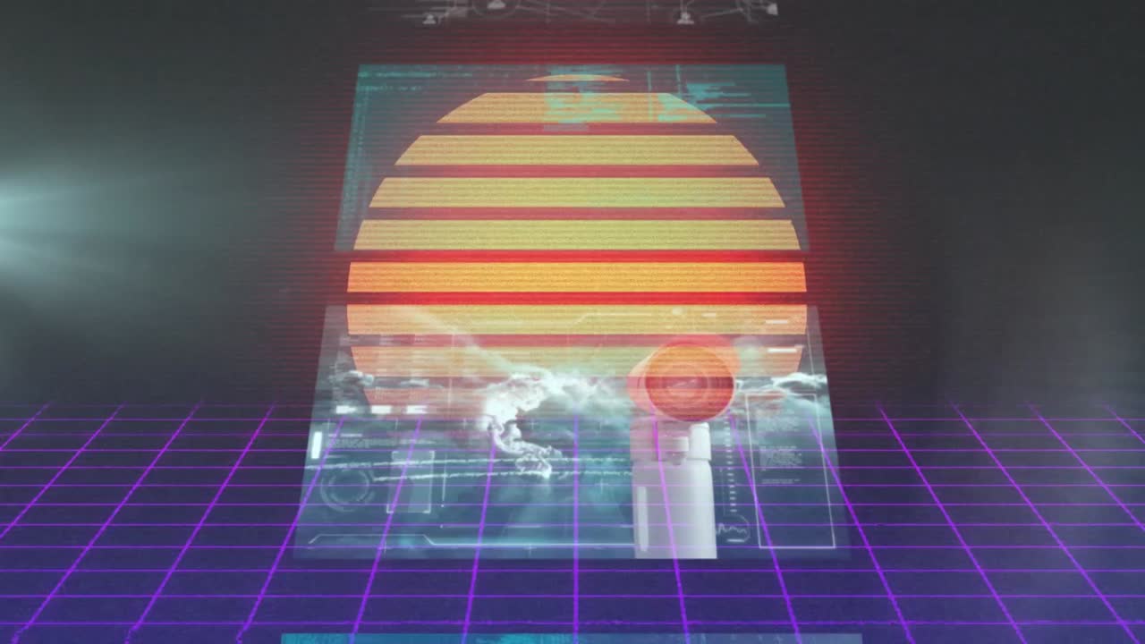 анимация обработки данных по неоновым линиям на черном фоне