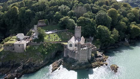 aerial of famous uk sight seeing tourist spot - dartmouth castle in devon