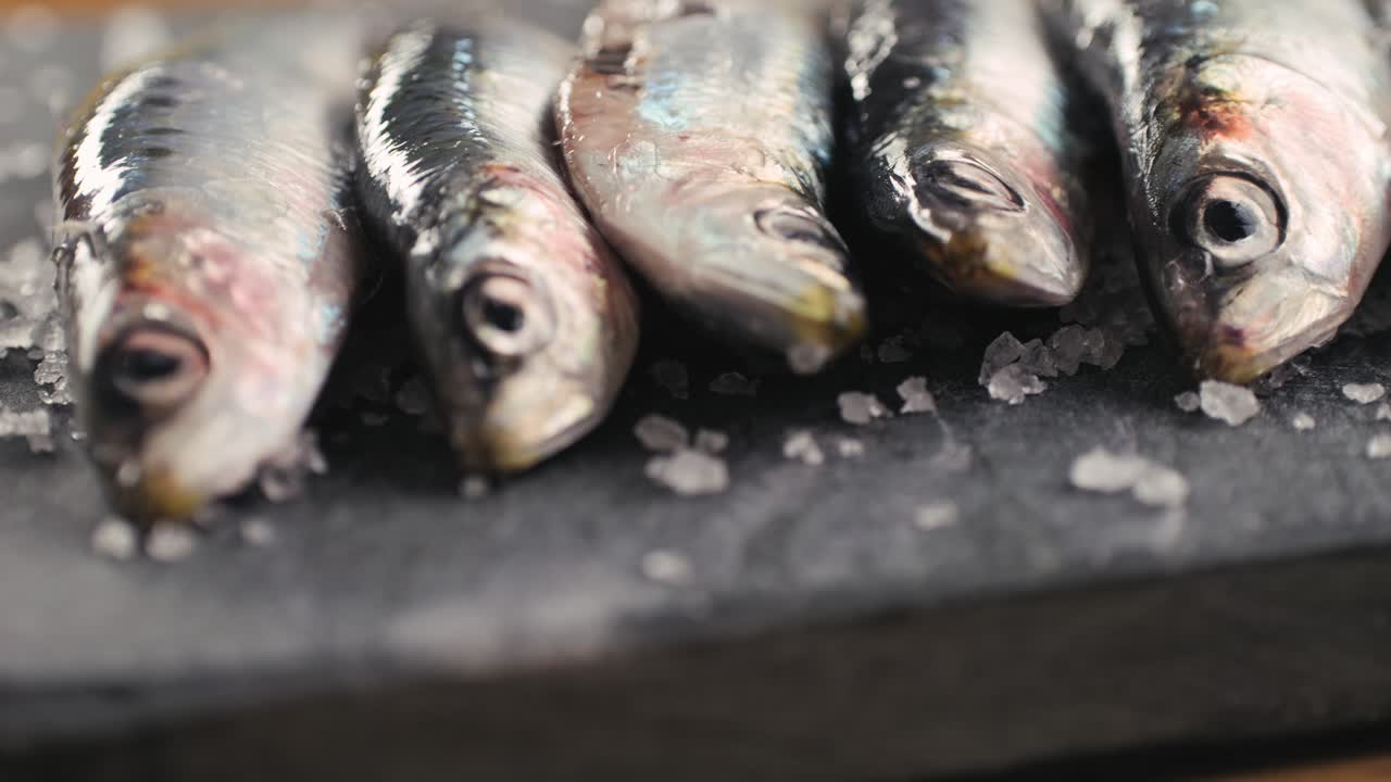 Fresh Anchovies on a Slate Board