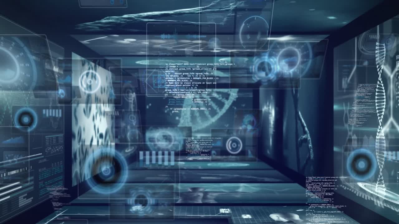 animación del procesamiento de datos sobre un fondo negro