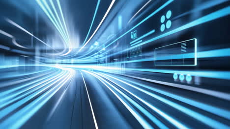 abstract blue light trails in a futuristic digital tunnel