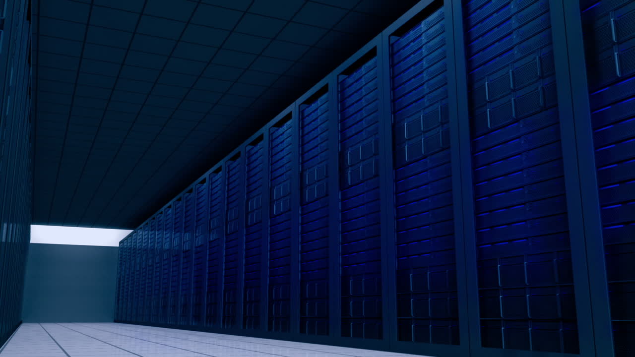 disparo moviéndose a través de la sala del servidor