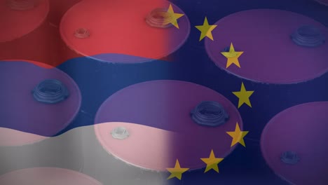 Animation-Der-Flagge-Russlands-Und-Der-Europäischen-Union-über-Schleusen