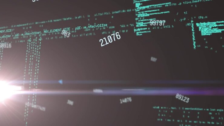 Animation of data processing on blue background