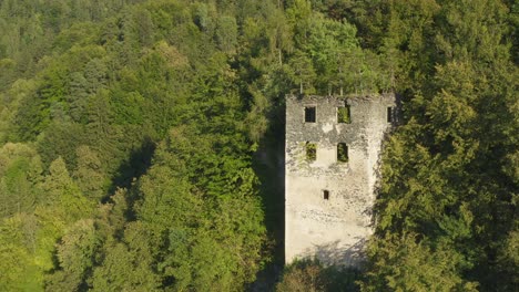 aerial view of the beautiful castle or fort ruins on the mountain and its surroundings