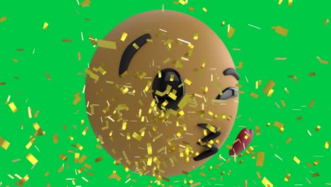 Animation-of-kissing-emoji-over-gold-confetti-falling