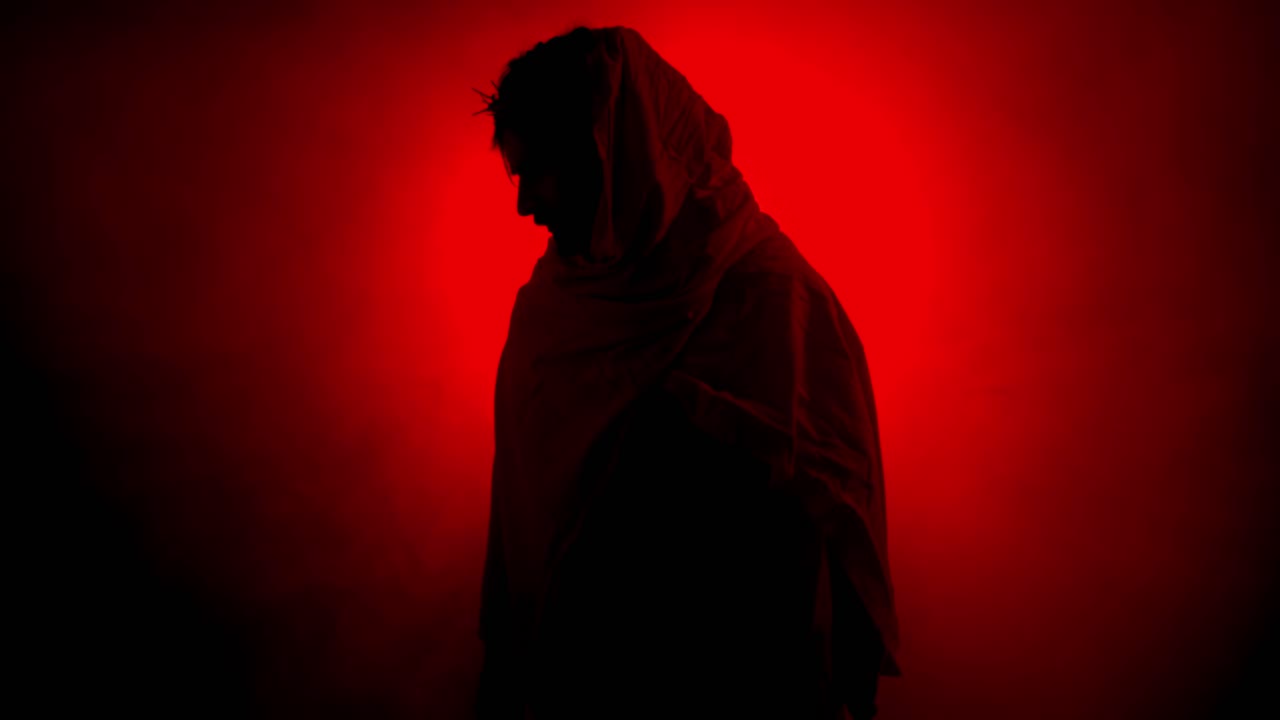 Jesus Christ wearing crown of thorns for Christianity, Easter visual, bible scene or temptation, prayer, worship visual.