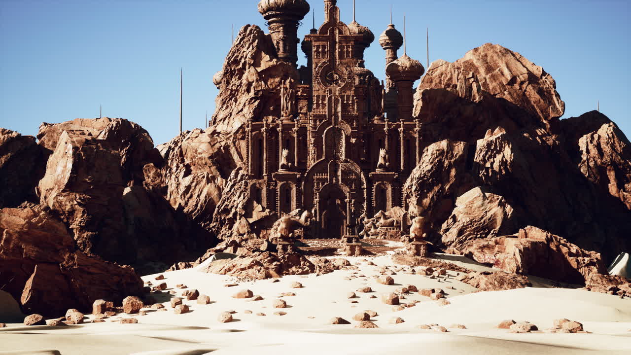 사막의 풍경 속의 환상적인 성 유적