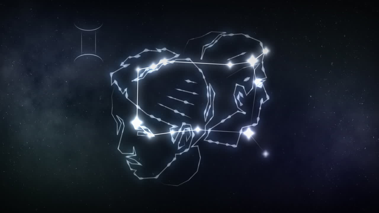 animación del signo de gemini con estrellas en fondo negro